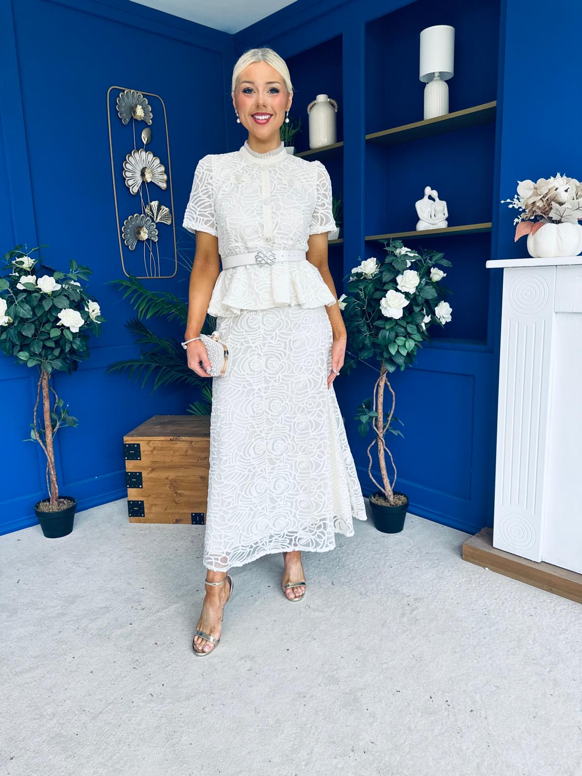 Melody Floral Lace Top & Skirt Set Cream
