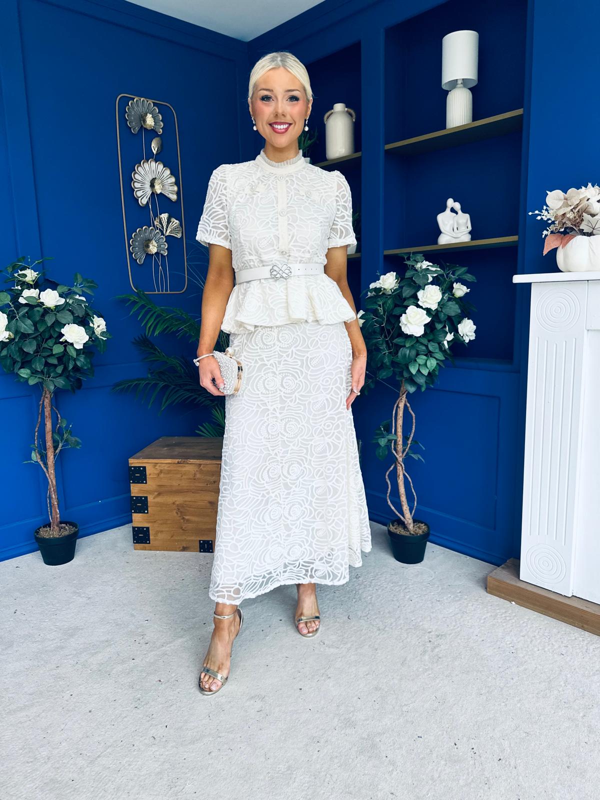 Melody Floral Lace Top & Skirt Set Cream