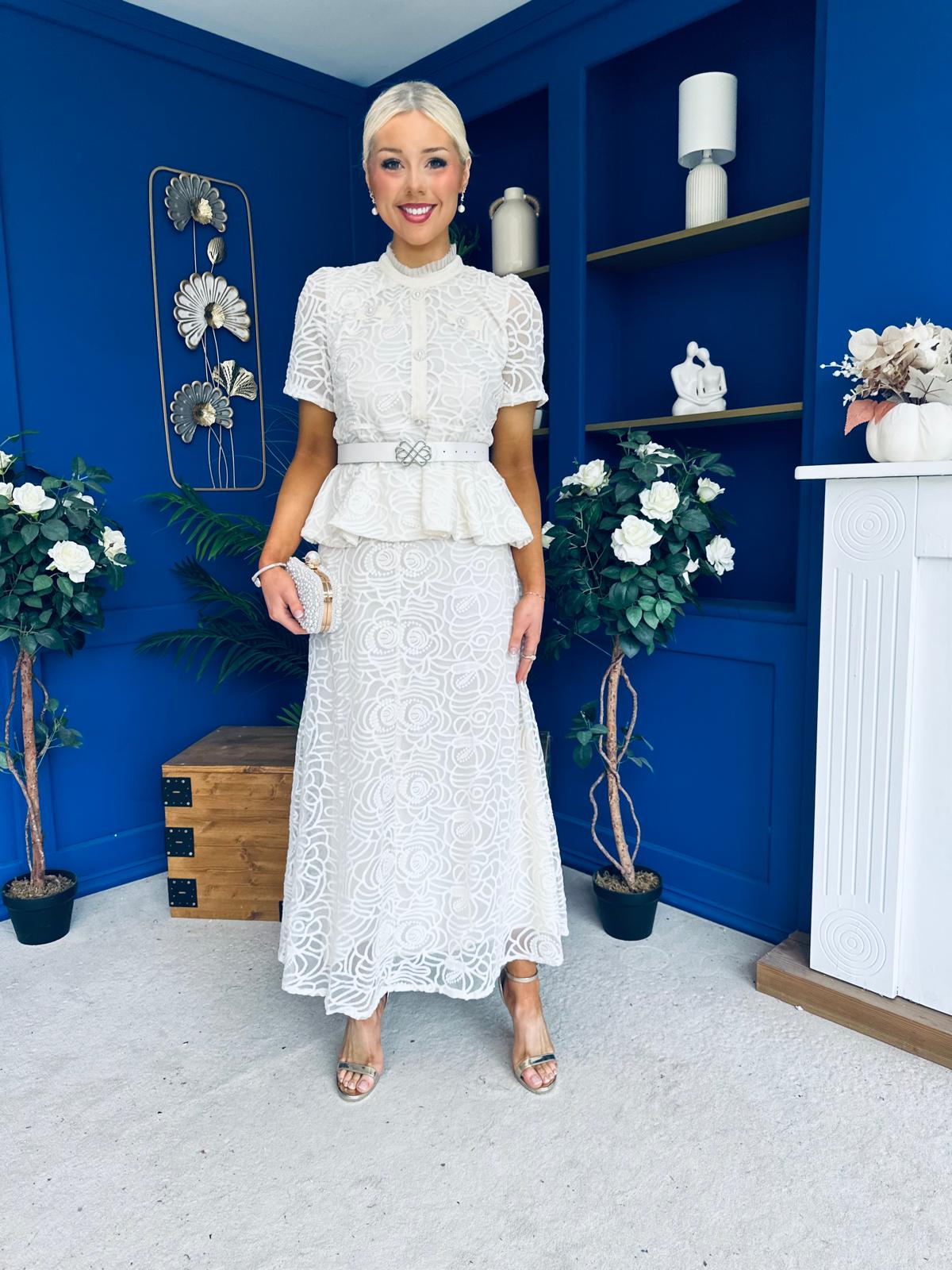 Melody Floral Lace Top & Skirt Set Cream