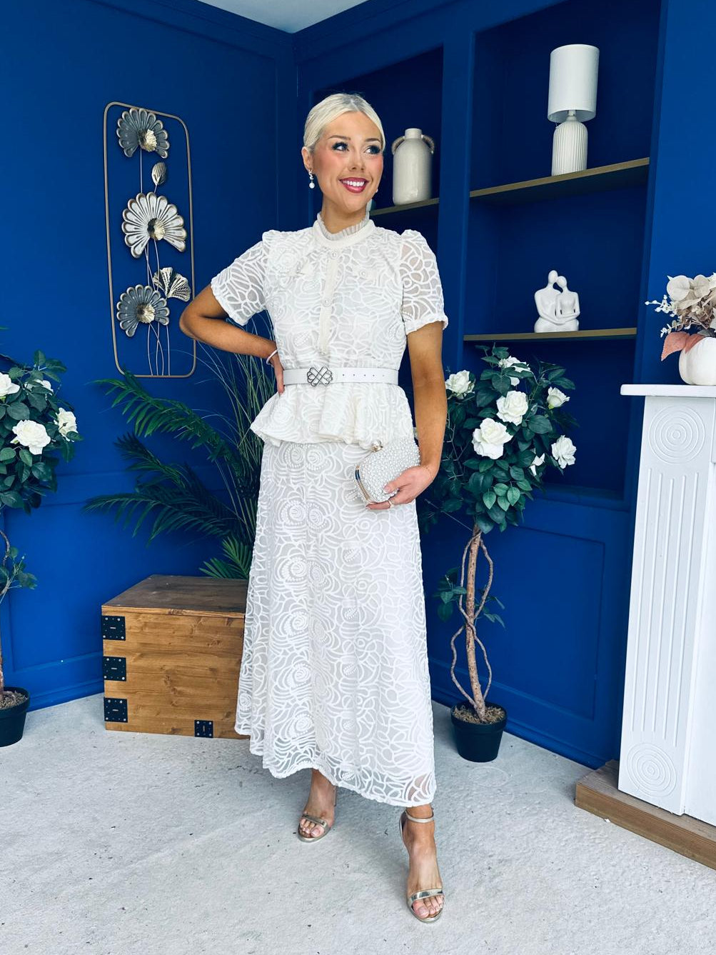 Melody Floral Lace Top & Skirt Set Cream