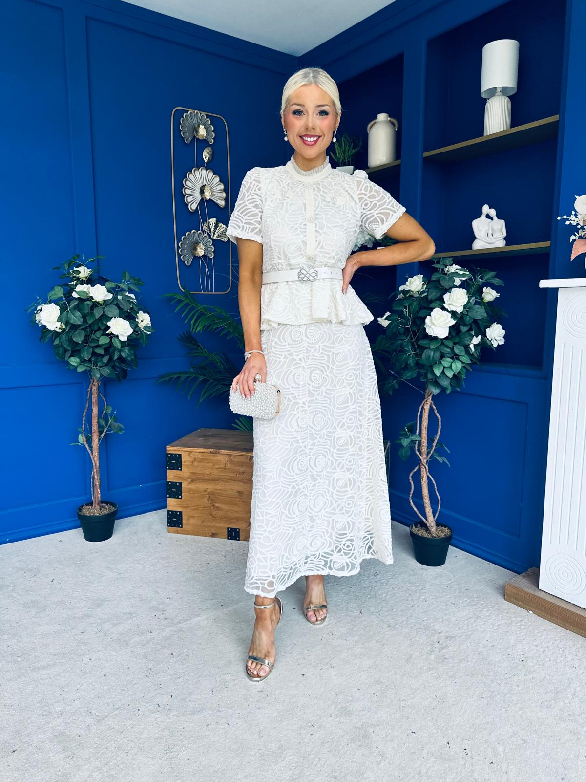 Melody Floral Lace Top & Skirt Set Cream