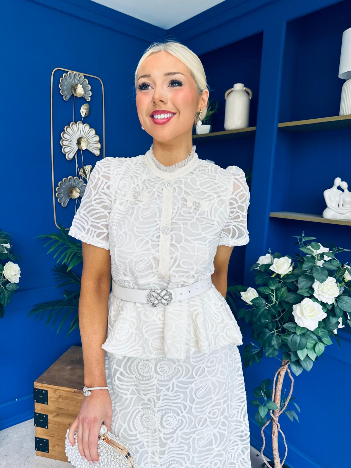 Melody Floral Lace Top & Skirt Set Cream