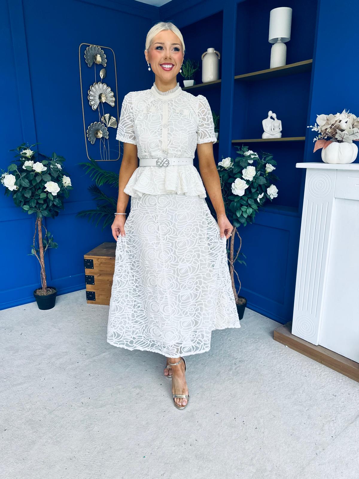 Melody Floral Lace Top & Skirt Set Cream