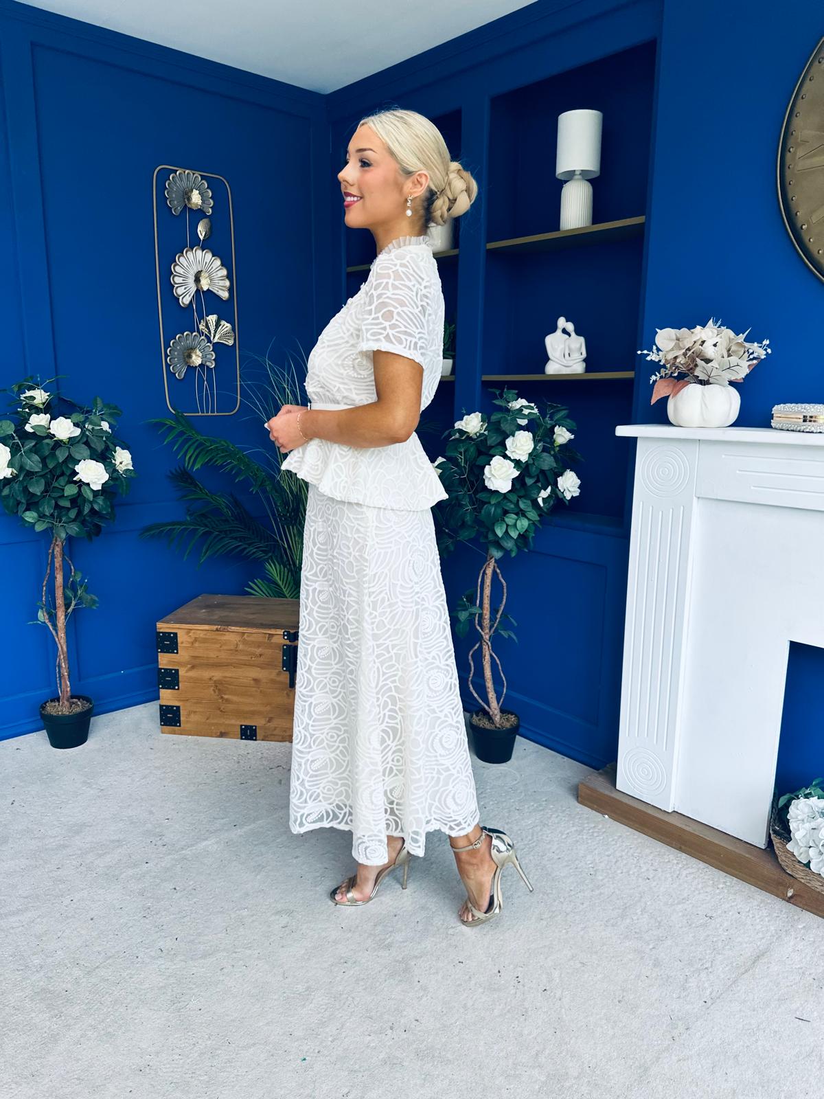 Melody Floral Lace Top & Skirt Set Cream
