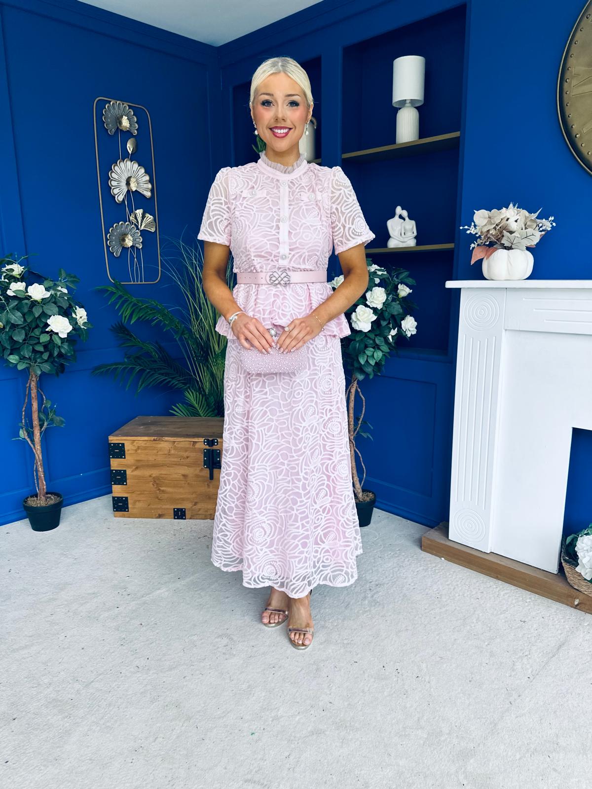 Melody Floral Lace Top & Skirt Set Pink