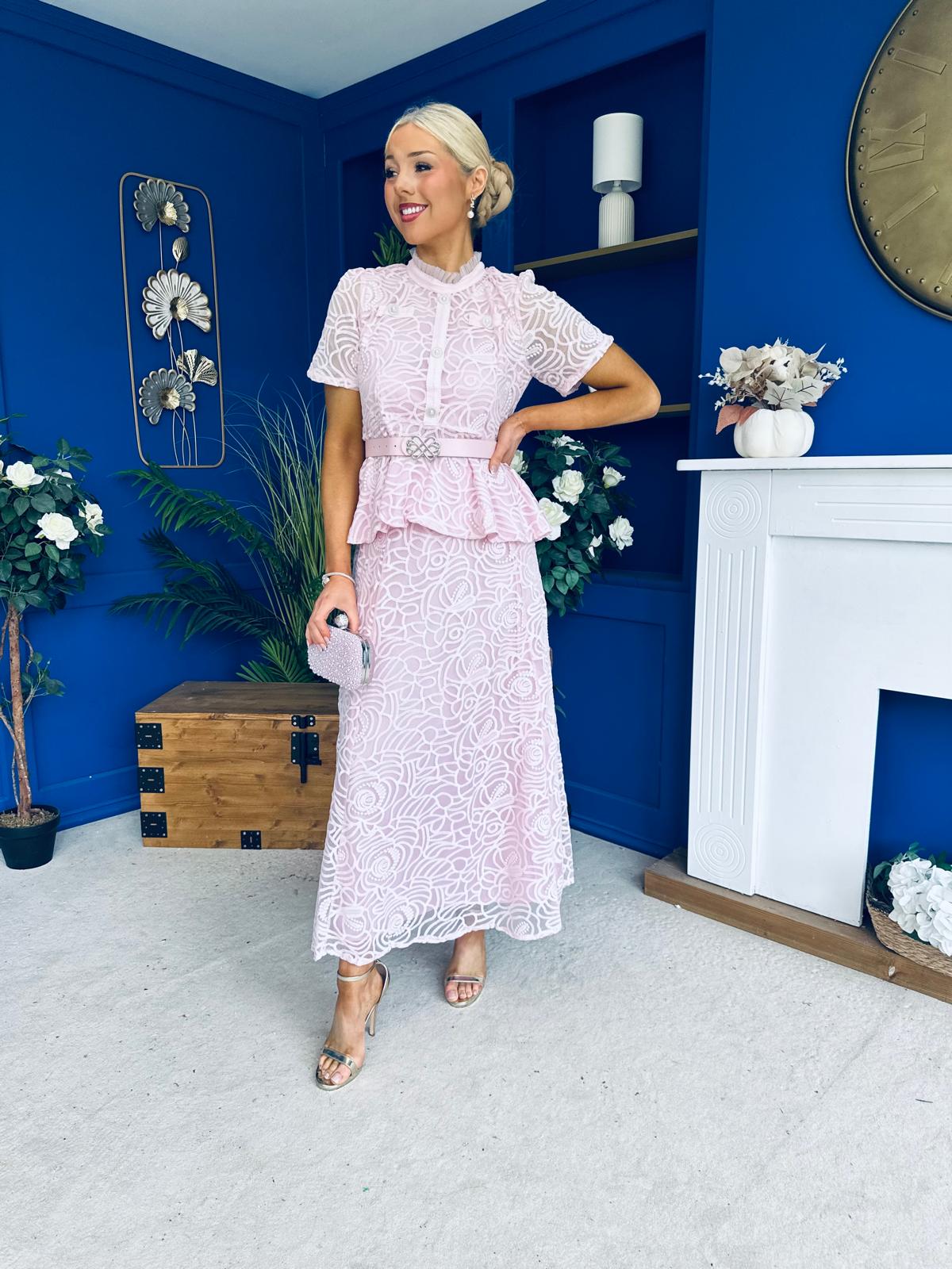 Melody Floral Lace Top & Skirt Set Pink