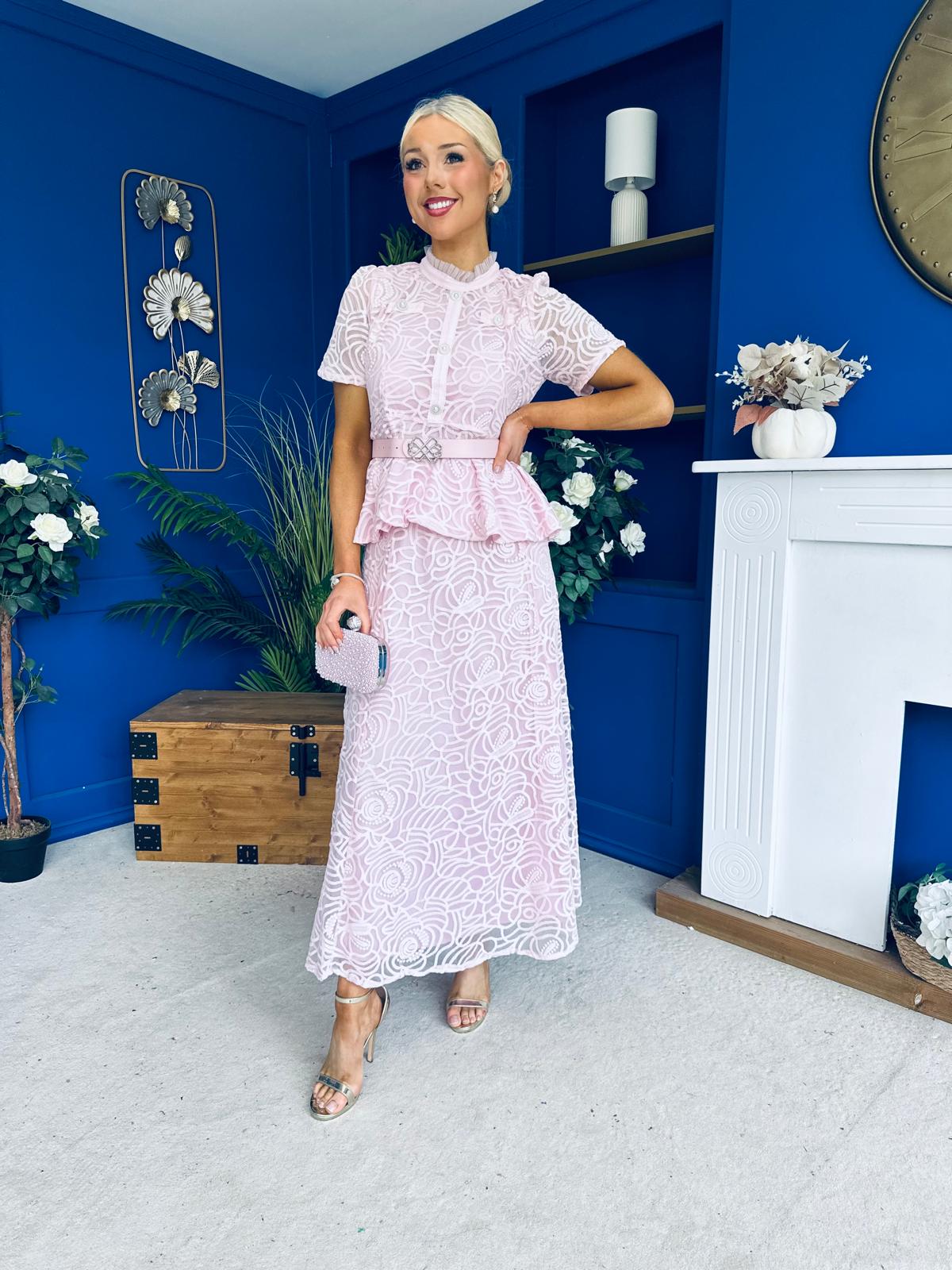 Melody Floral Lace Top & Skirt Set Pink