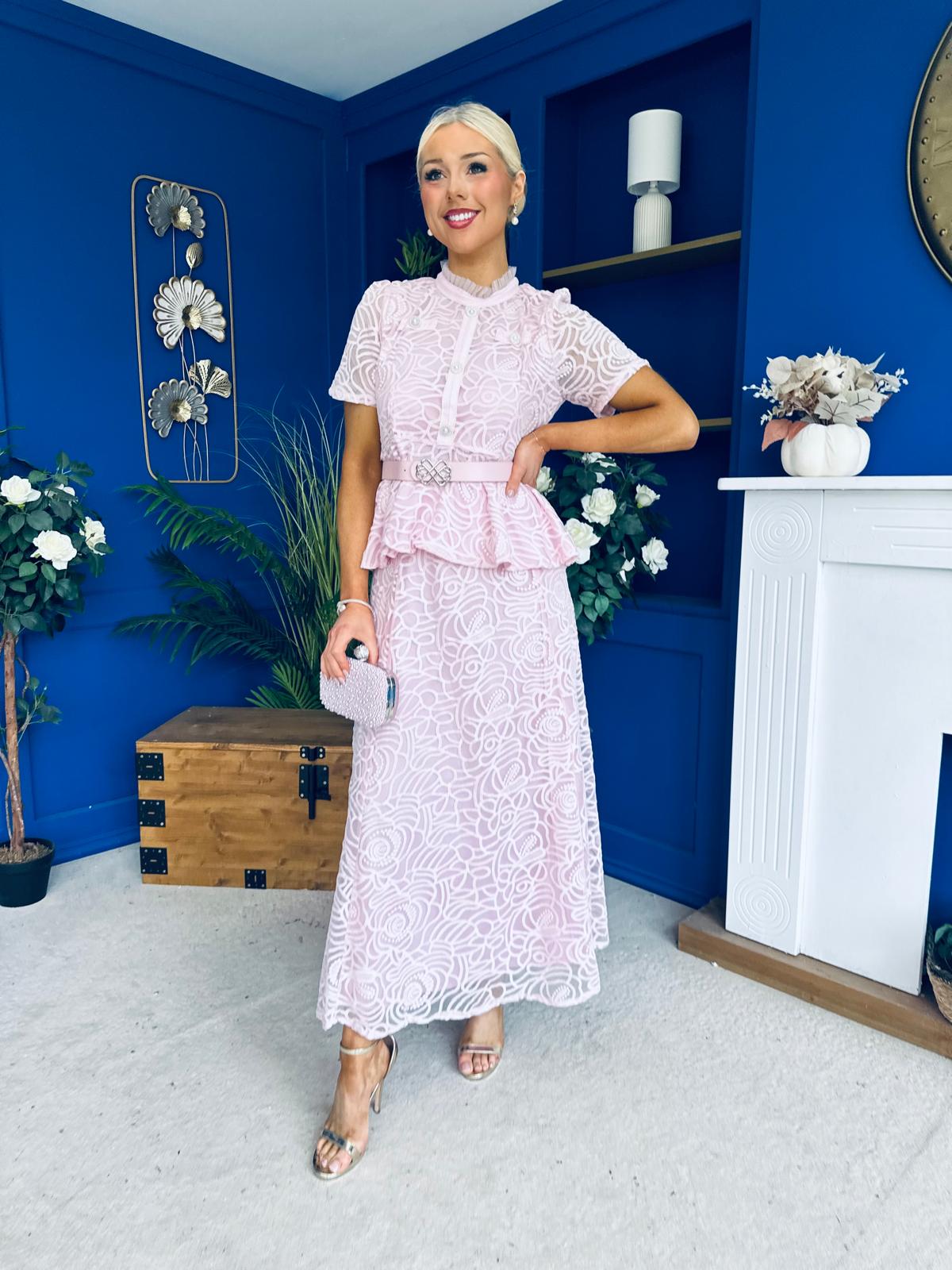 Melody Floral Lace Top & Skirt Set Pink