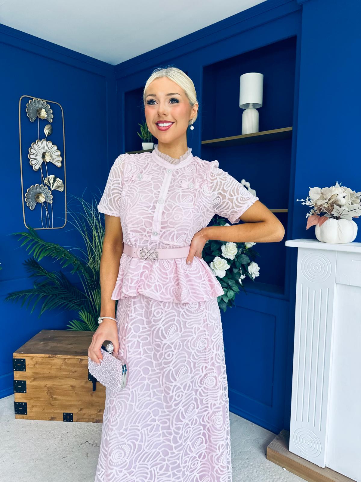 Melody Floral Lace Top & Skirt Set Pink