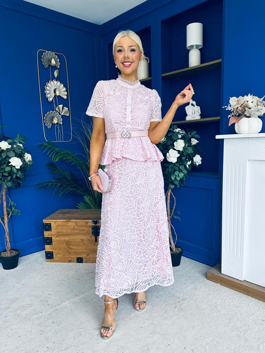 Melody Floral Lace Top & Skirt Set Pink