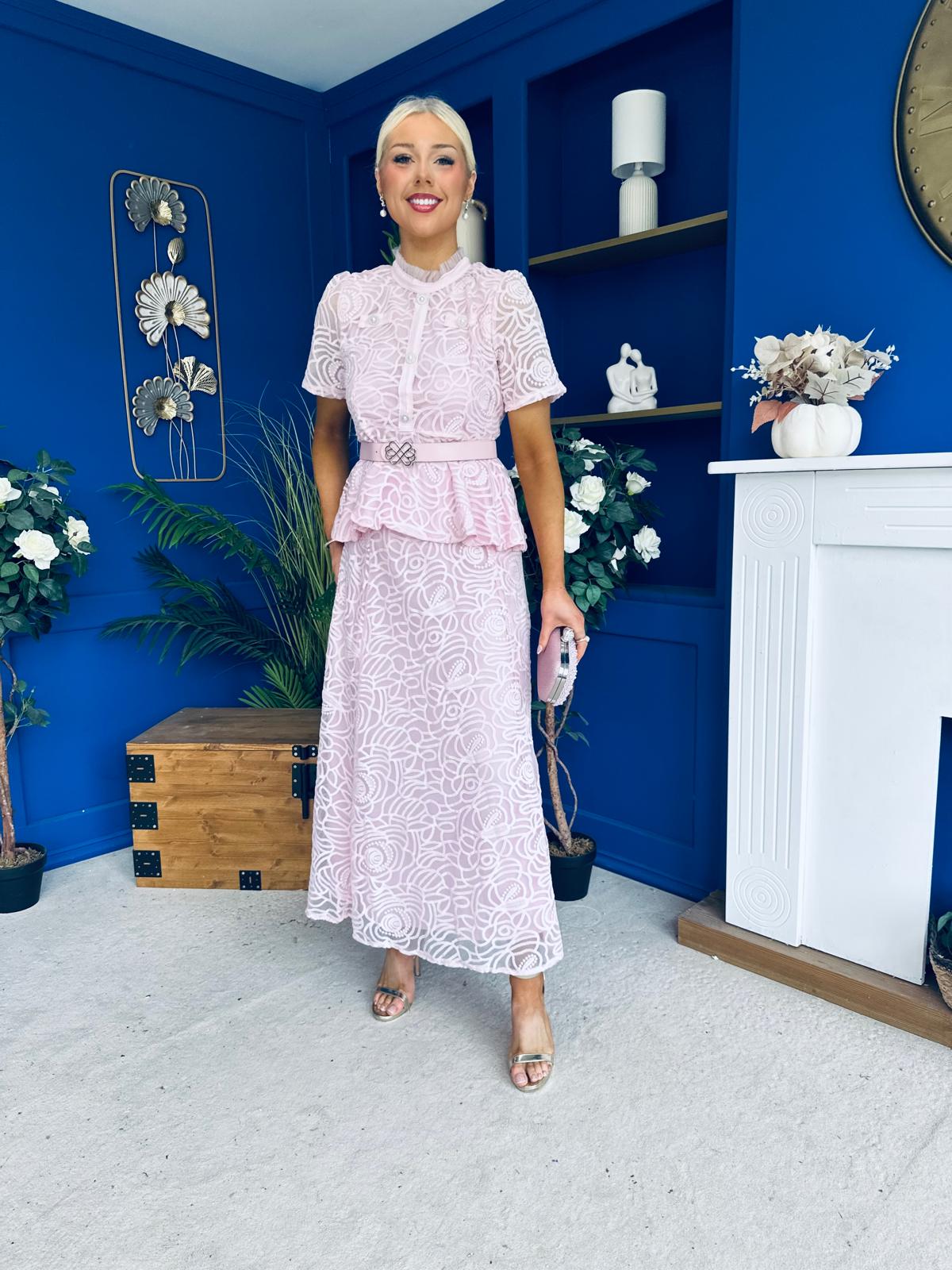 Melody Floral Lace Top & Skirt Set Pink
