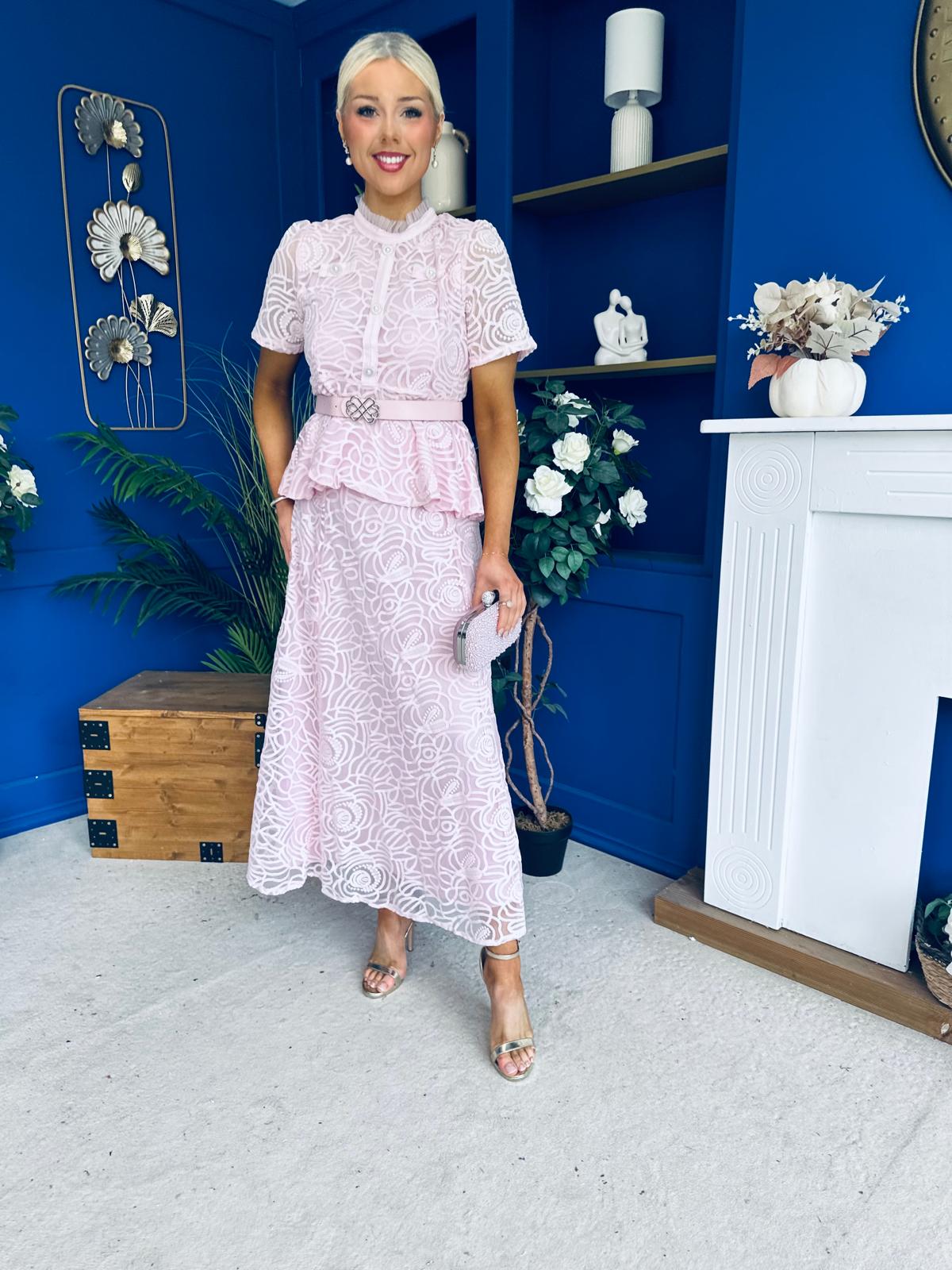 Melody Floral Lace Top & Skirt Set Pink