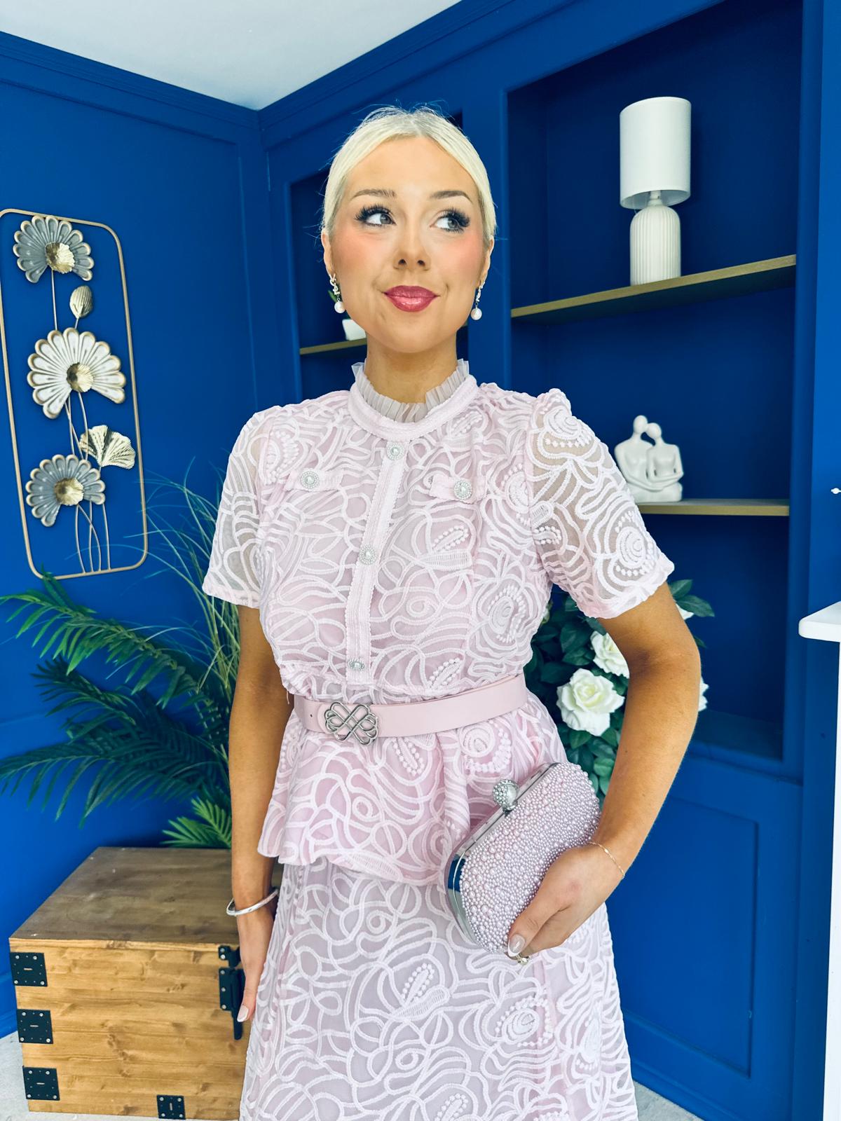 Melody Floral Lace Top & Skirt Set Pink