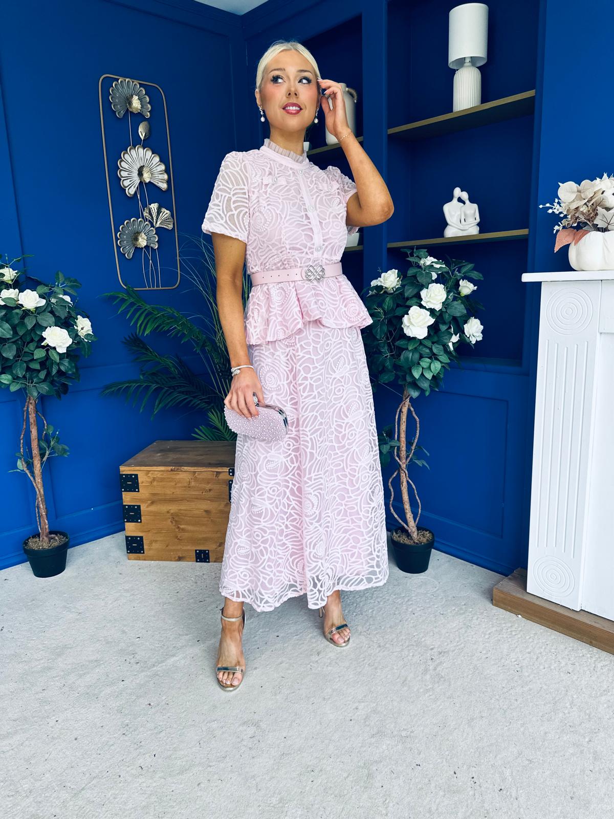 Melody Floral Lace Top & Skirt Set Pink