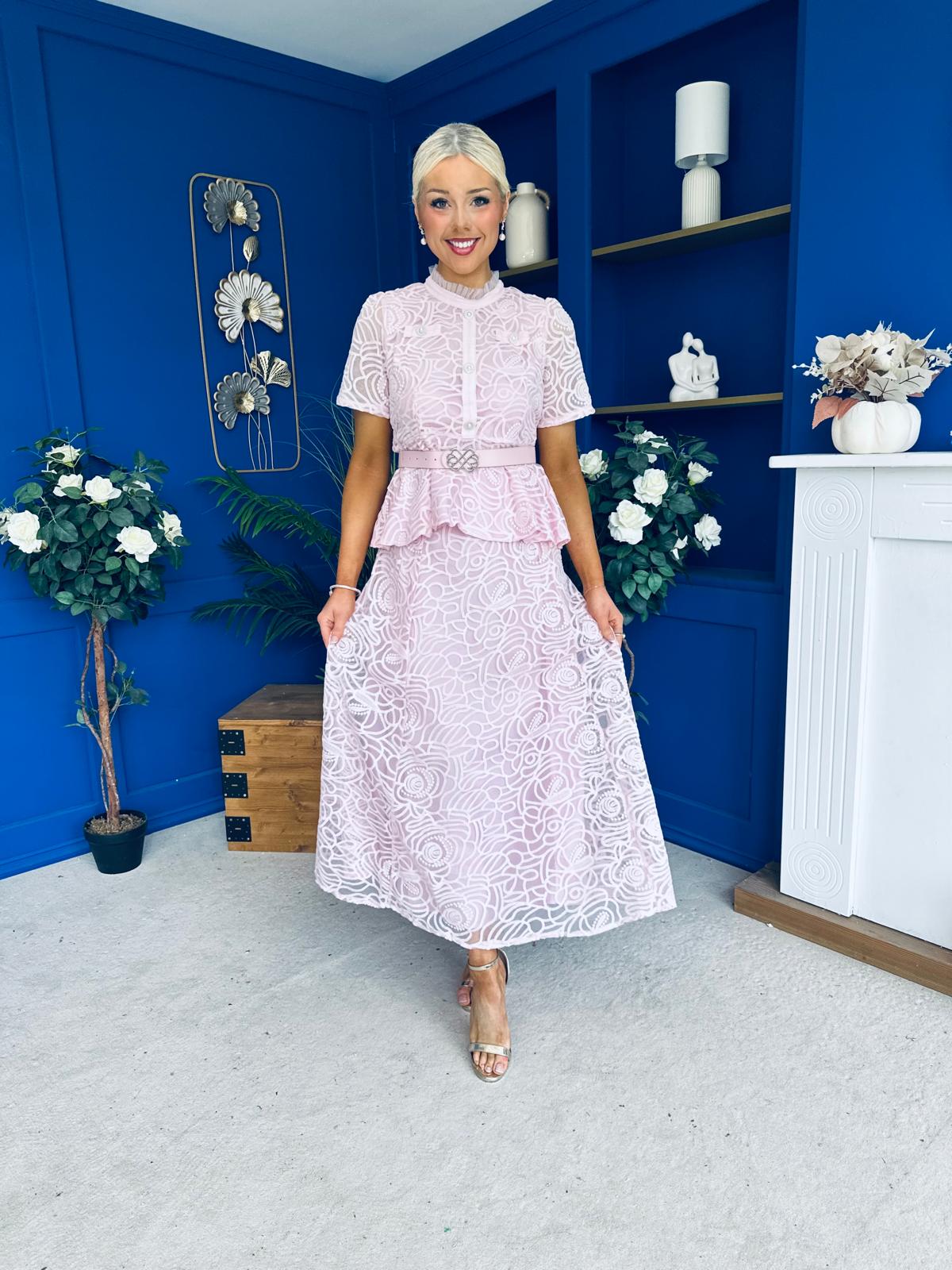 Melody Floral Lace Top & Skirt Set Pink