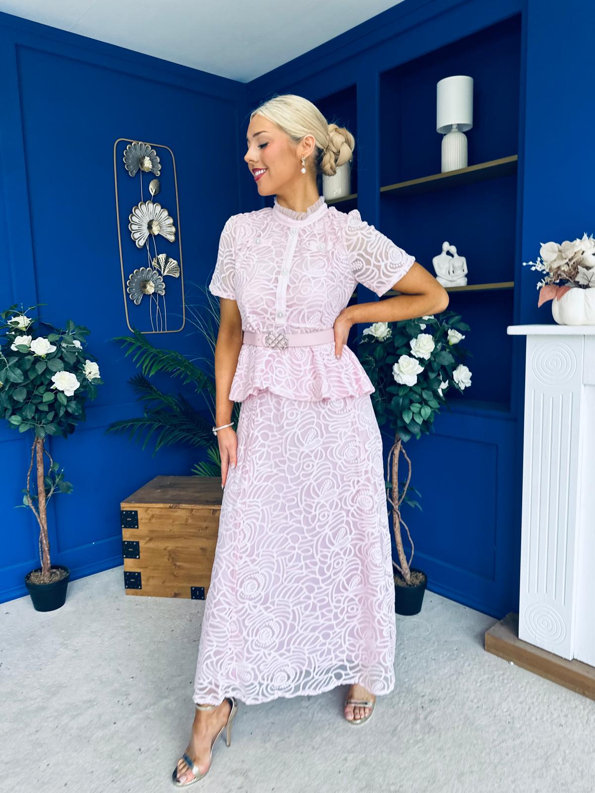 Melody Floral Lace Top & Skirt Set Pink