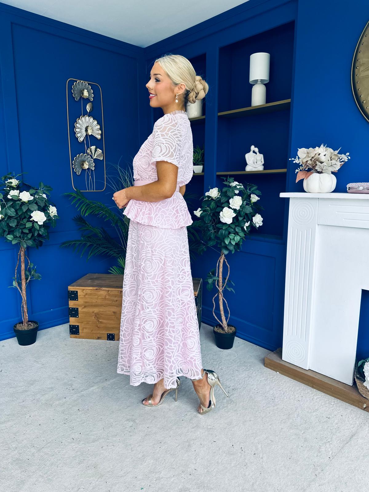Melody Floral Lace Top & Skirt Set Pink