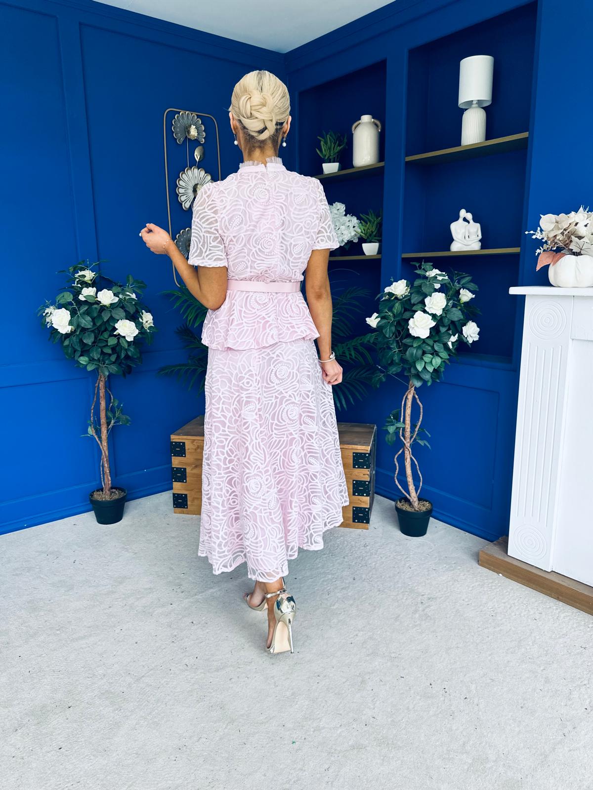 Melody Floral Lace Top & Skirt Set Pink