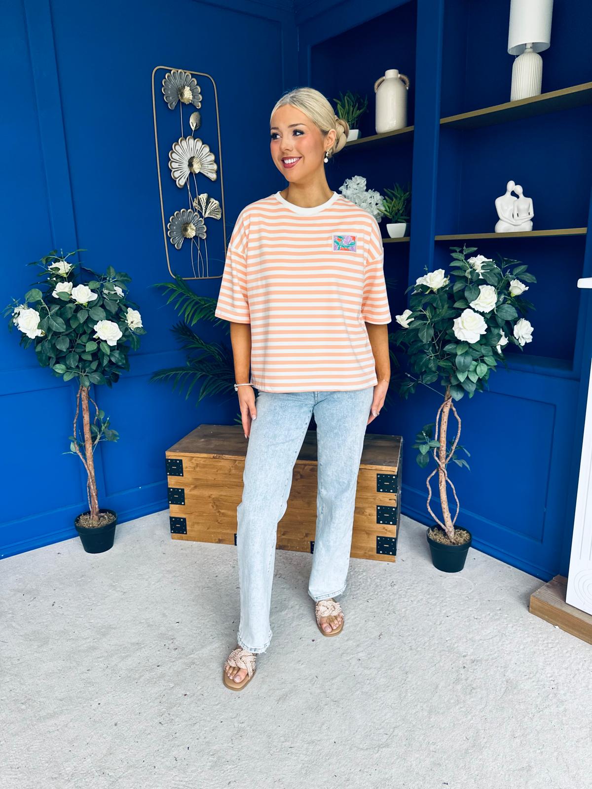 Orna Casual Striped T-Shirt Peach
