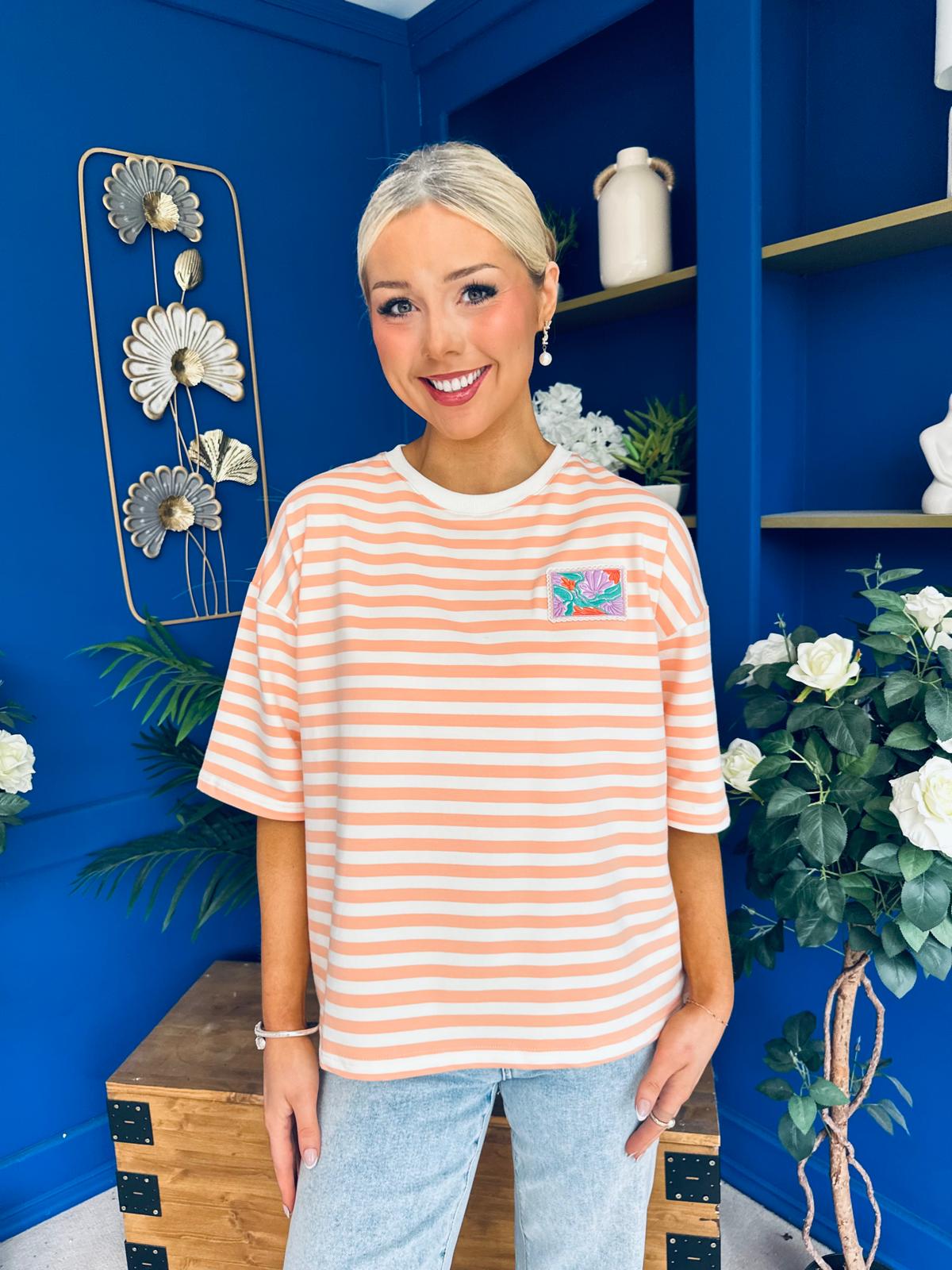 Orna Casual Striped T-Shirt Peach