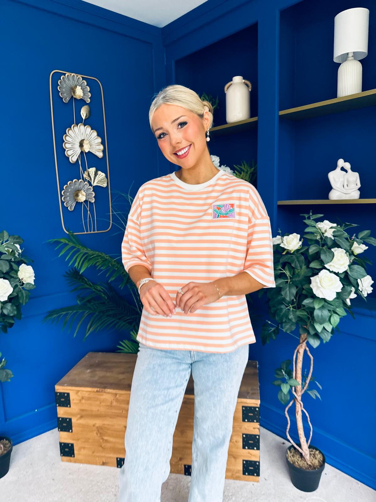 Orna Casual Striped T-Shirt Peach