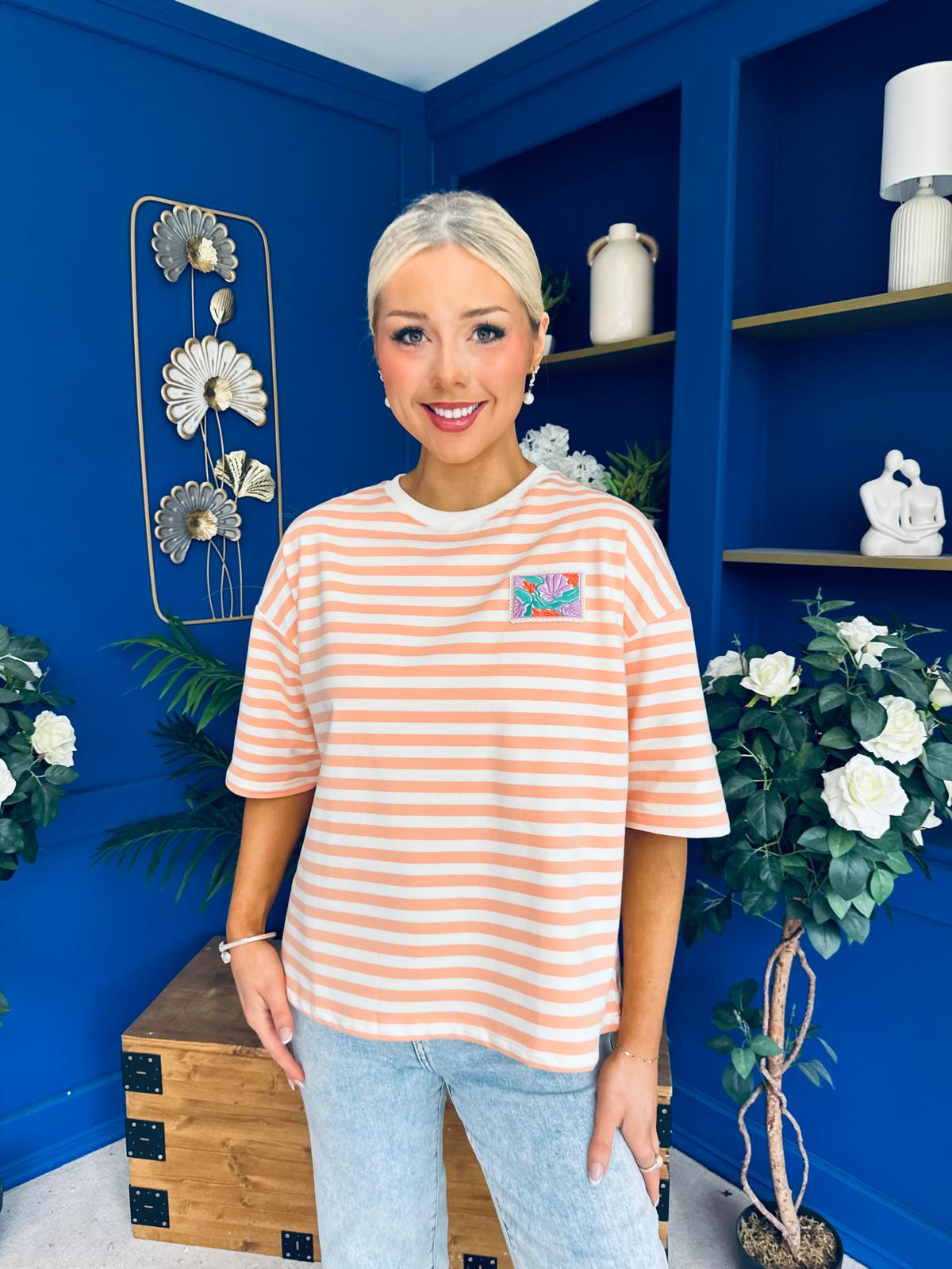 Orna Casual Striped T-Shirt Peach