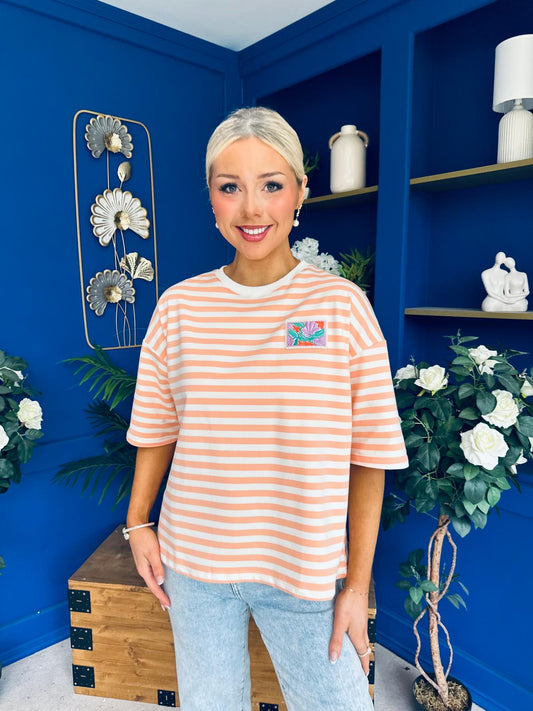Orna Casual Striped T-Shirt Peach