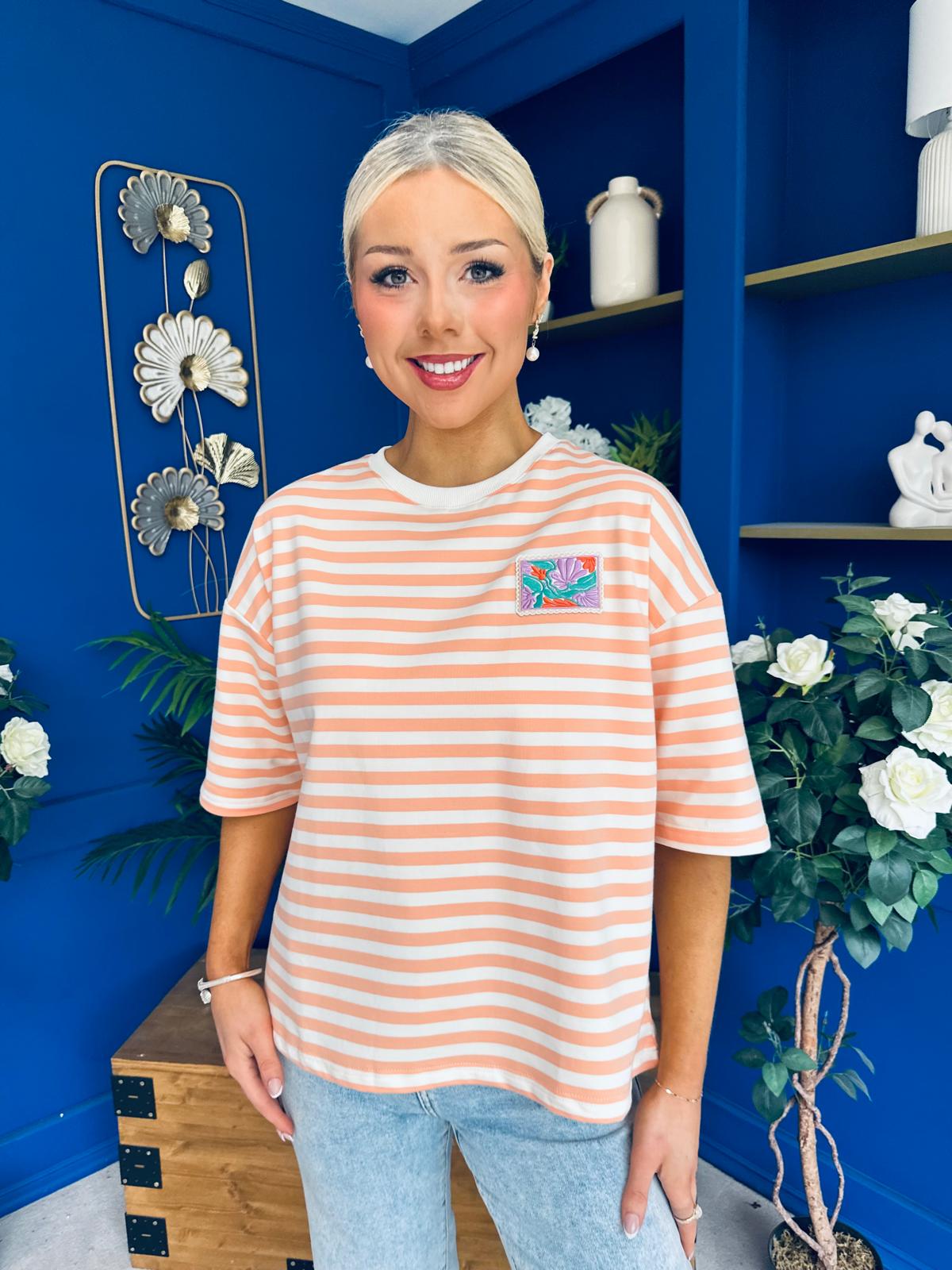 Orna Casual Striped T-Shirt Peach