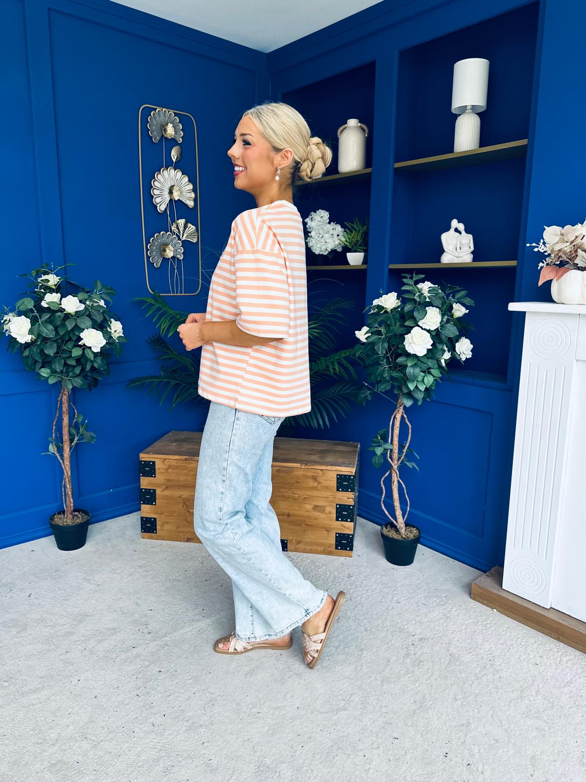 Orna Casual Striped T-Shirt Peach