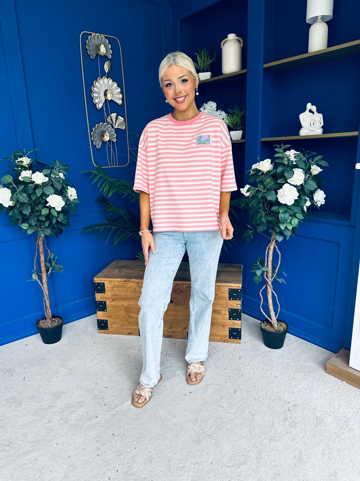 Orna Casual Striped T-Shirt Pink