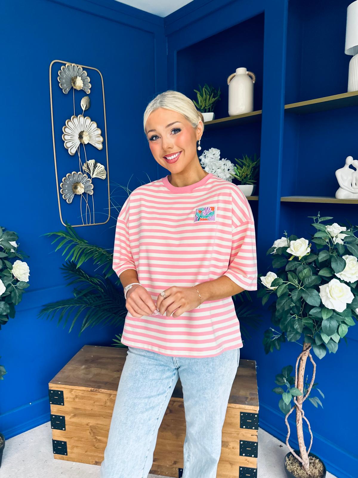 Orna Casual Striped T-Shirt Pink