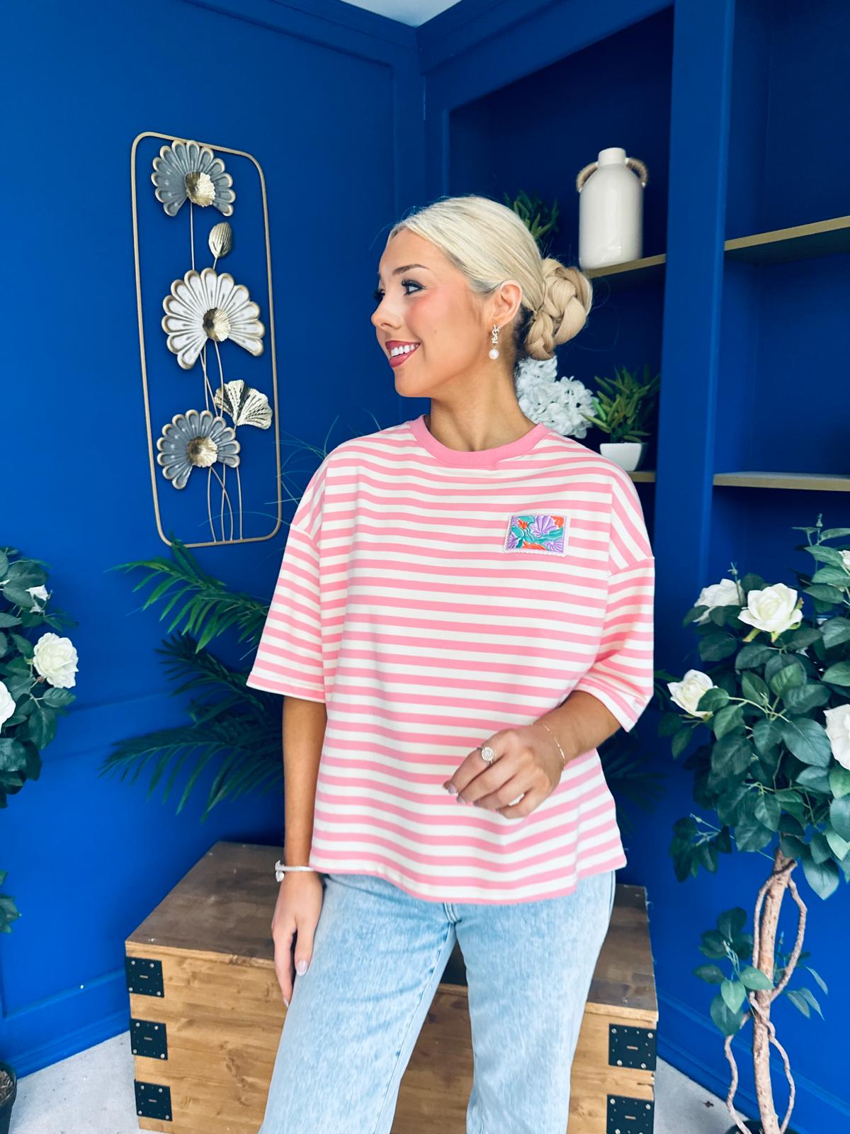Orna Casual Striped T-Shirt Pink