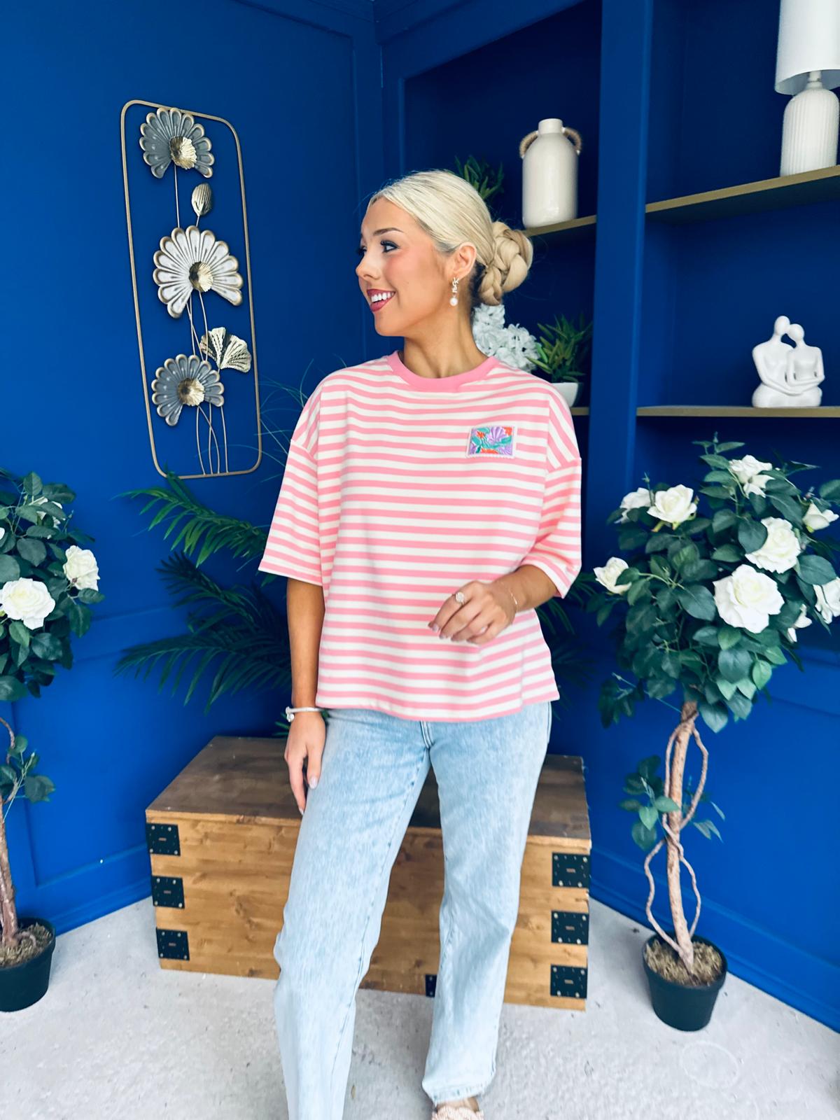 Orna Casual Striped T-Shirt Pink