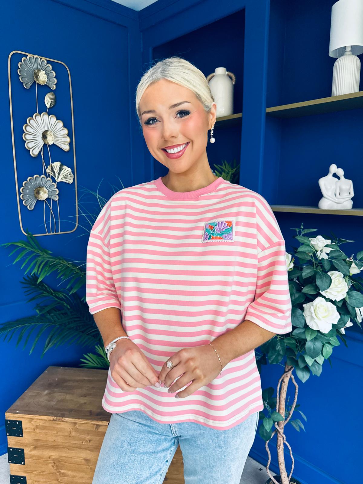 Orna Casual Striped T-Shirt Pink