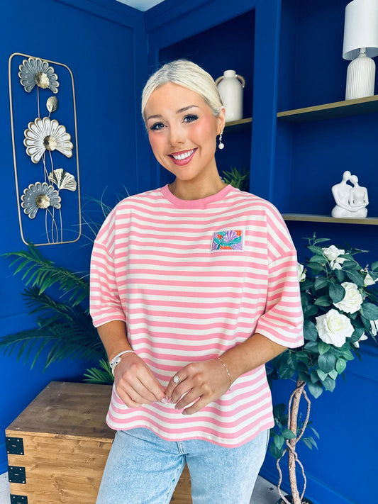 Orna Casual Striped T-Shirt Pink