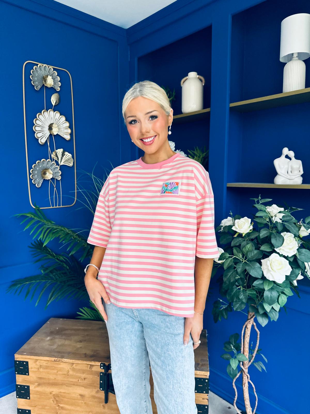 Orna Casual Striped T-Shirt Pink