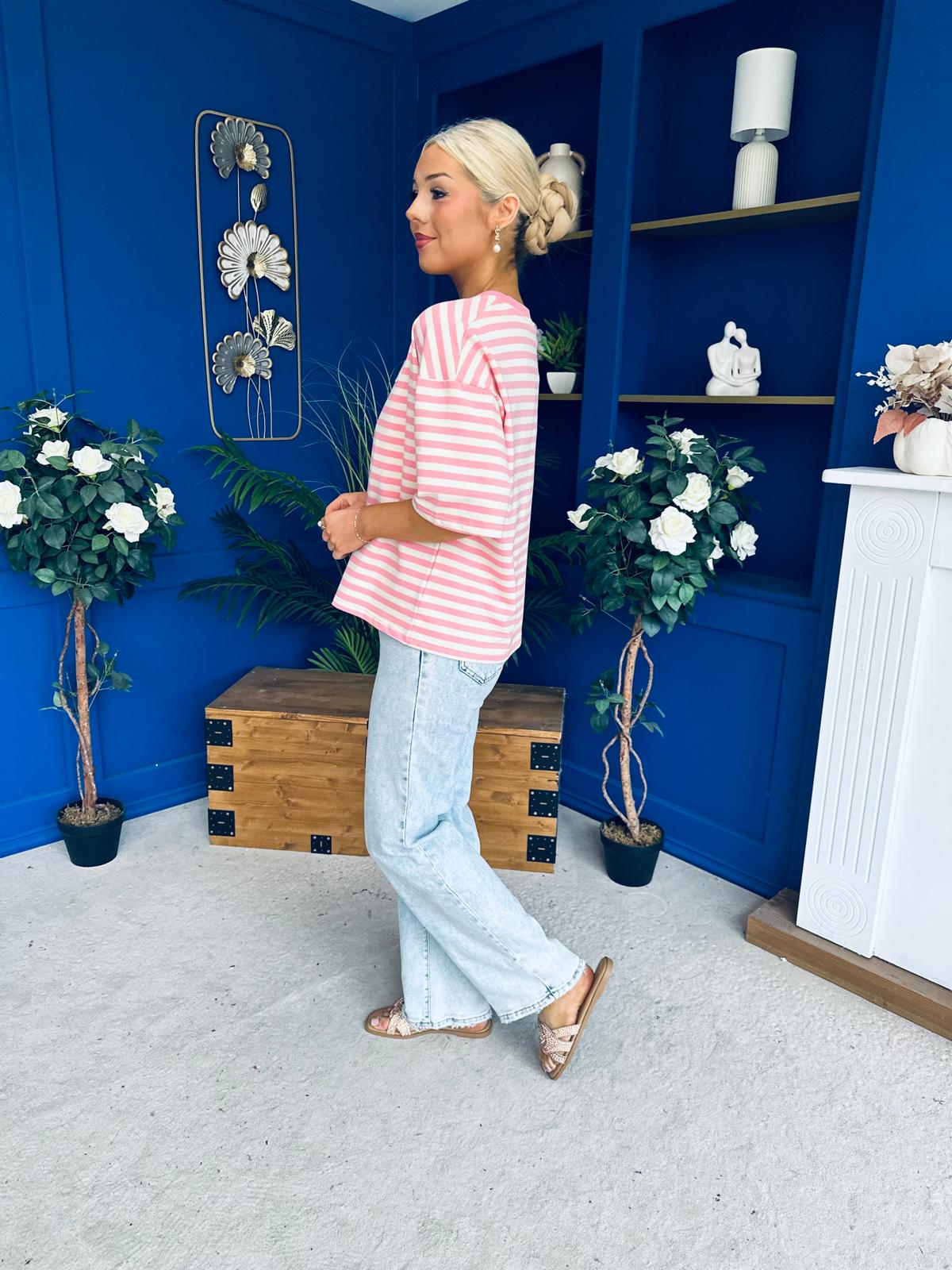 Orna Casual Striped T-Shirt Pink