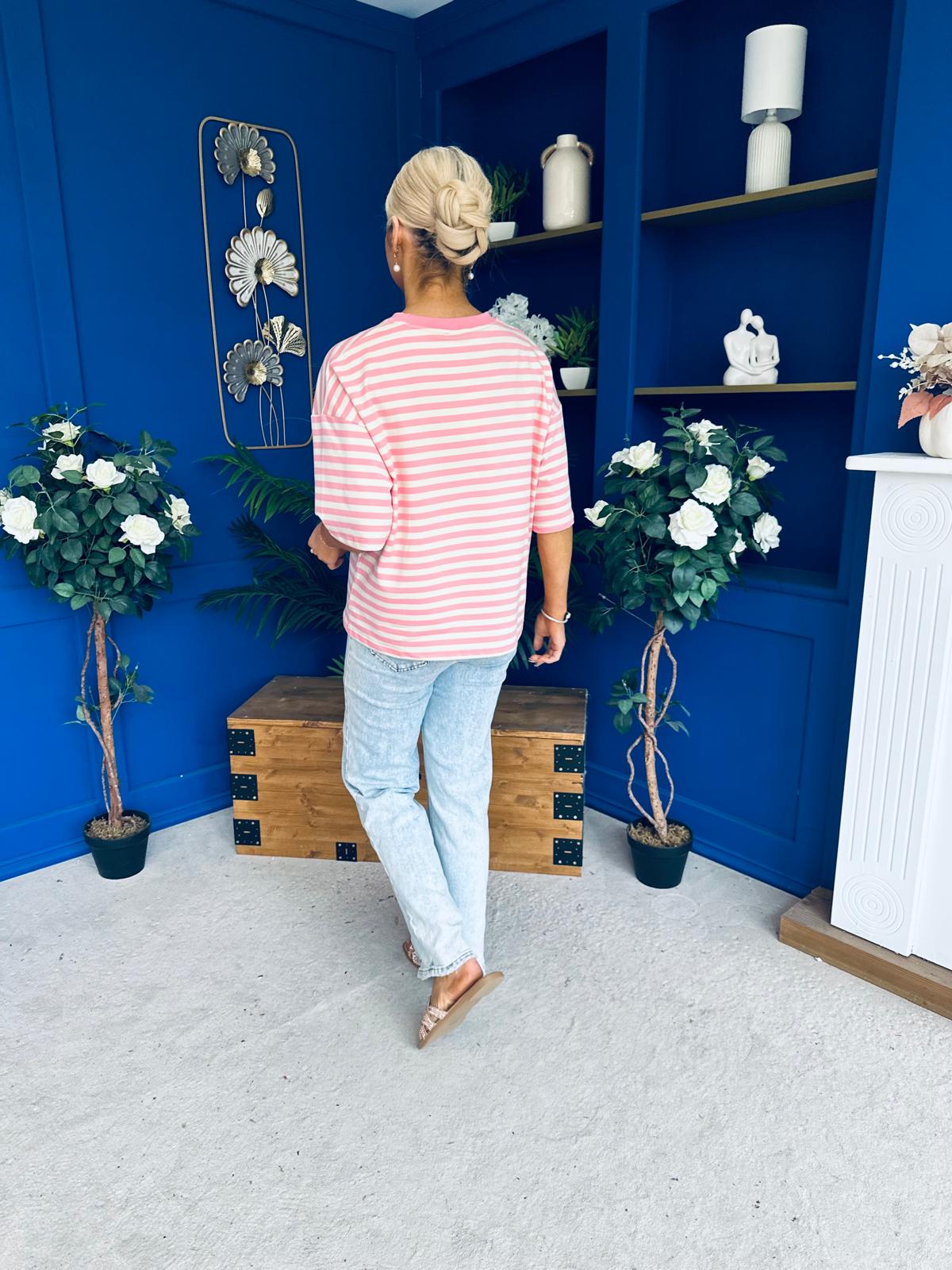 Orna Casual Striped T-Shirt Pink
