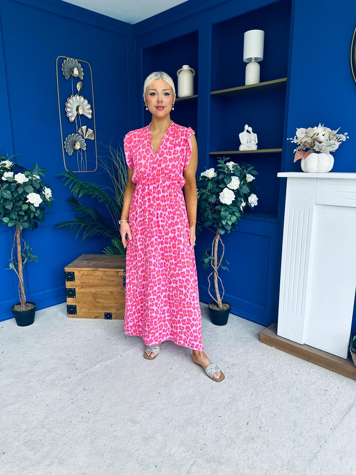 Gerri Sleeveles Midi Dress Leopard Fuchsia