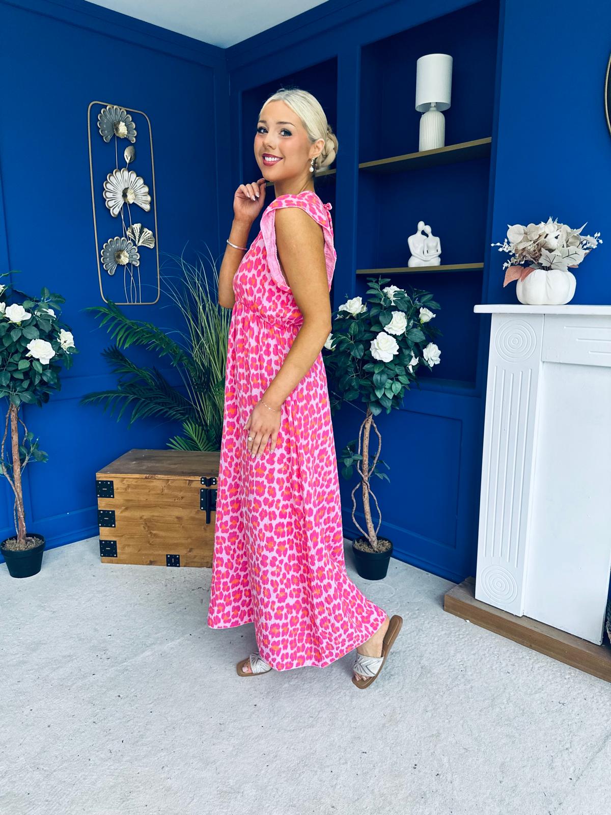 Gerri Sleeveles Midi Dress Leopard Fuchsia