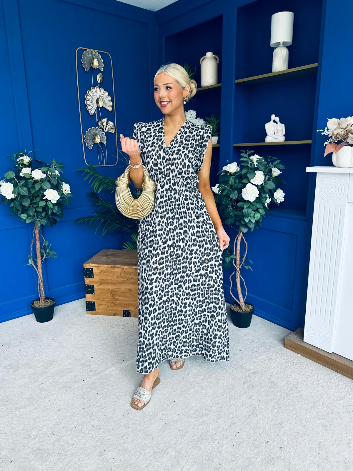 Gerri Sleeveles Midi Dress Leopard Black