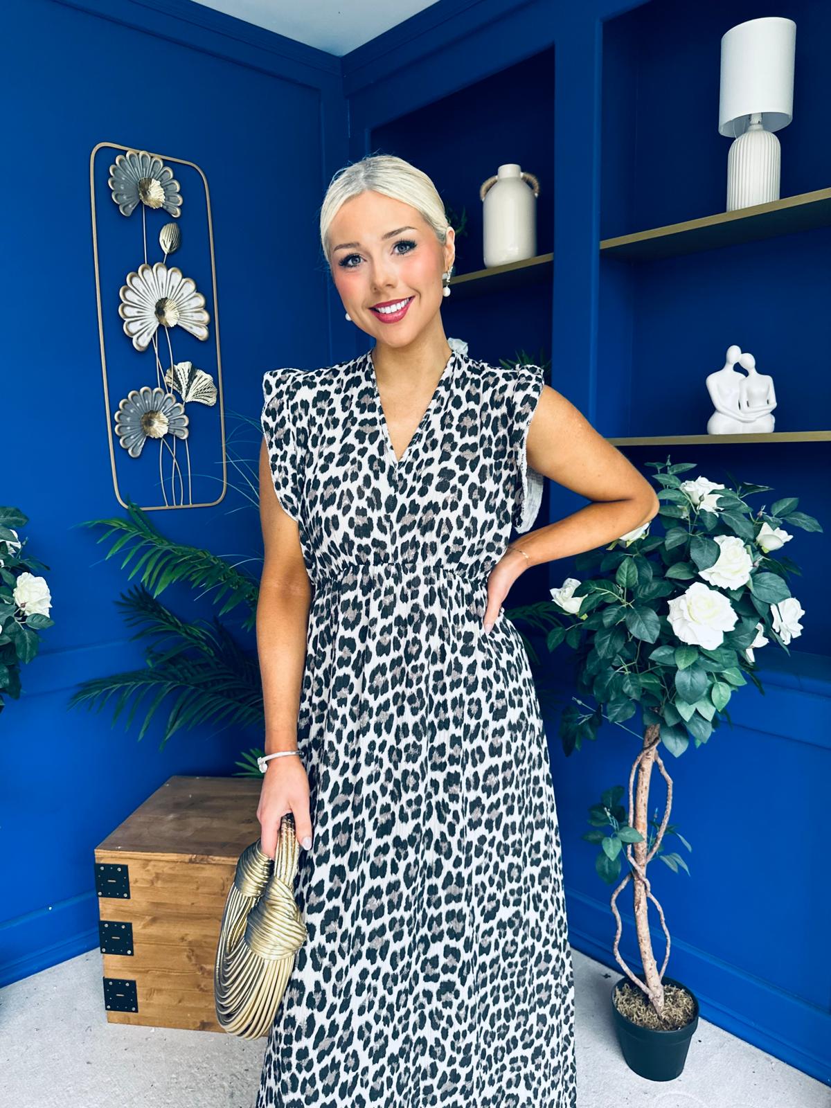 Gerri Sleeveles Midi Dress Leopard Black