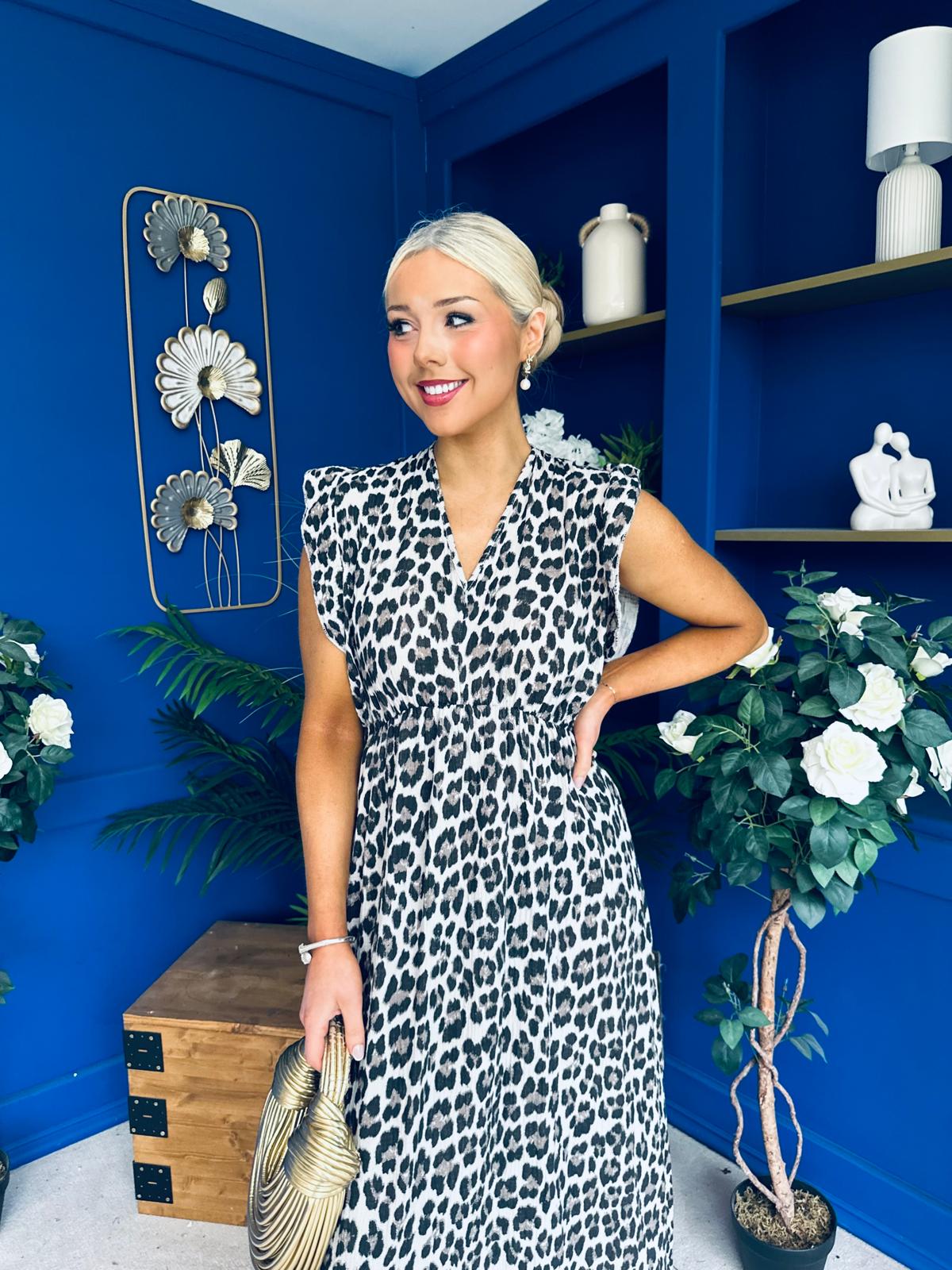 Gerri Sleeveles Midi Dress Leopard Black