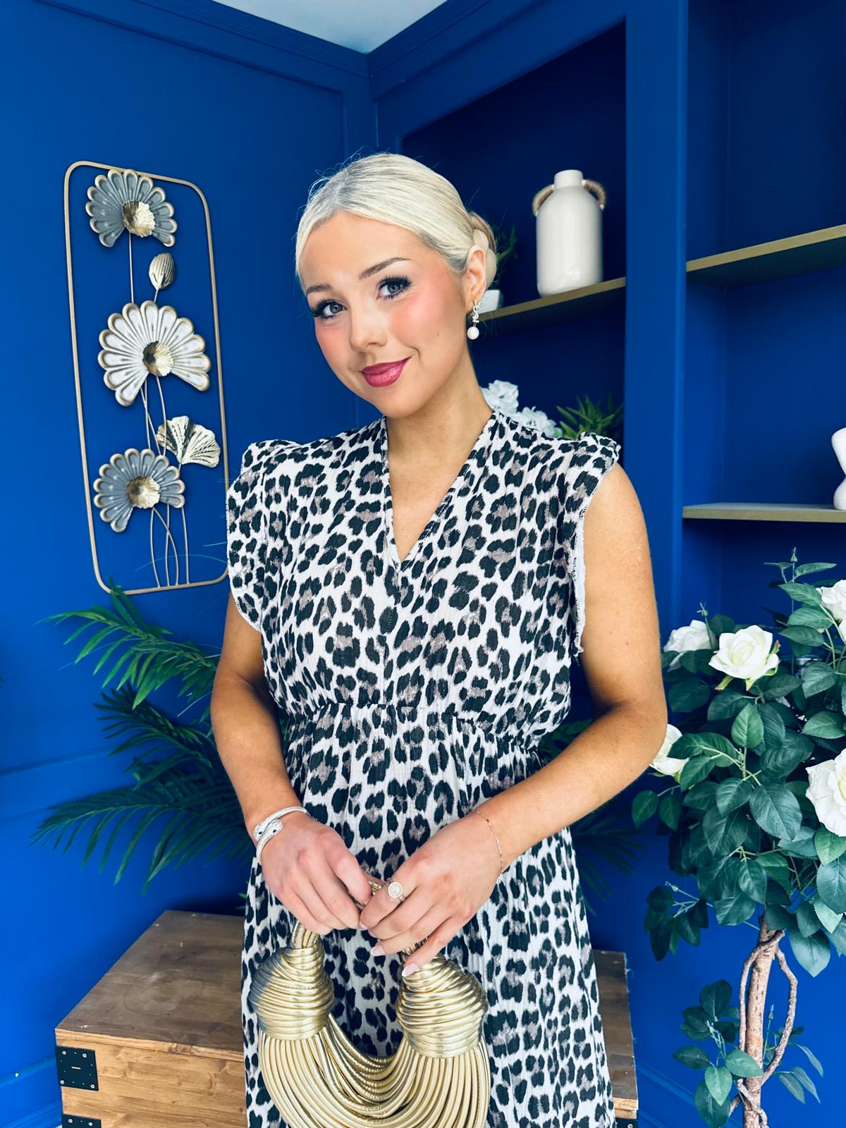 Gerri Sleeveles Midi Dress Leopard Black