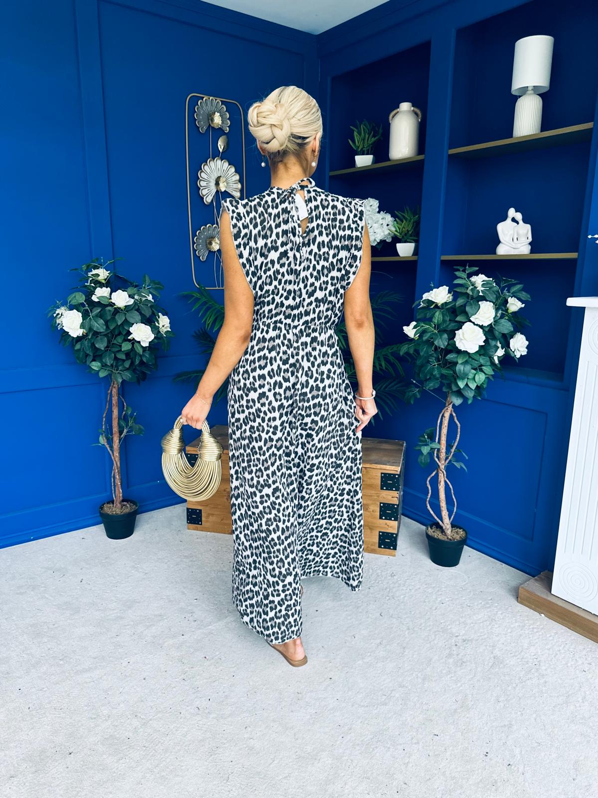 Gerri Sleeveles Midi Dress Leopard Black