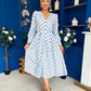 Avril Pleat Detail Midi Dress Coco Polka Blue