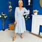Avril Pleat Detail Midi Dress Coco Polka Blue