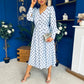 Avril Pleat Detail Midi Dress Coco Polka Blue