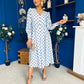 Avril Pleat Detail Midi Dress Coco Polka Blue