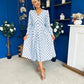 Avril Pleat Detail Midi Dress Coco Polka Blue